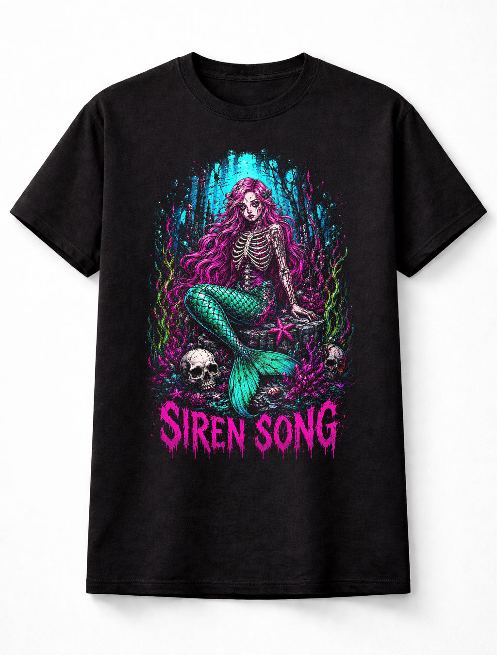 Siren Song Gothic Mermaid Skeleton Horror Fantasy Unisex T-Shirt
