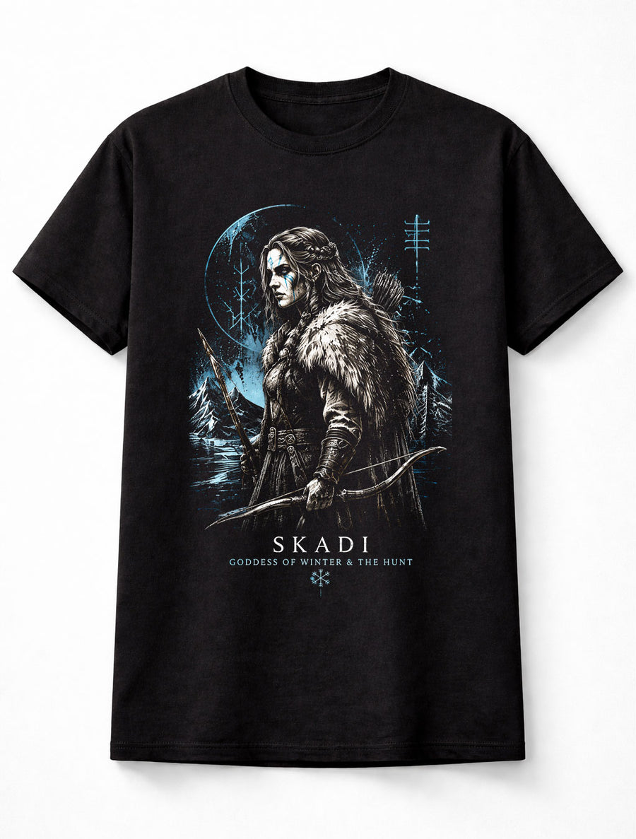 Skadi Norse Goddess Viking Hunt Winter Runes Unisex T-Shirt