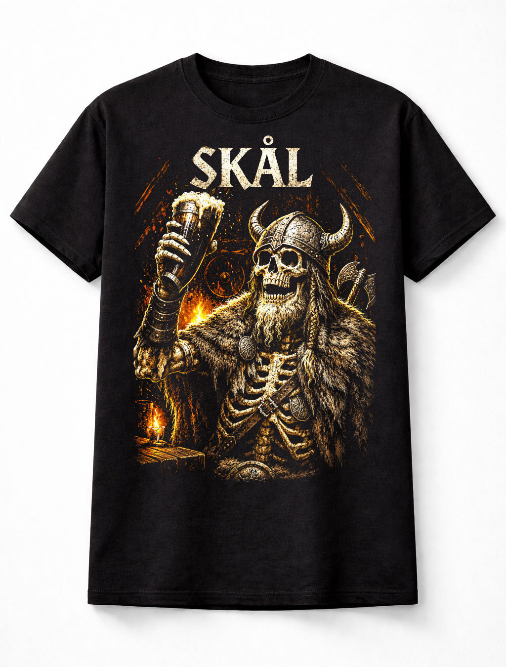 Skal Viking Skeleton Warrior Norse Drinking Graphic Unisex T-Shirt