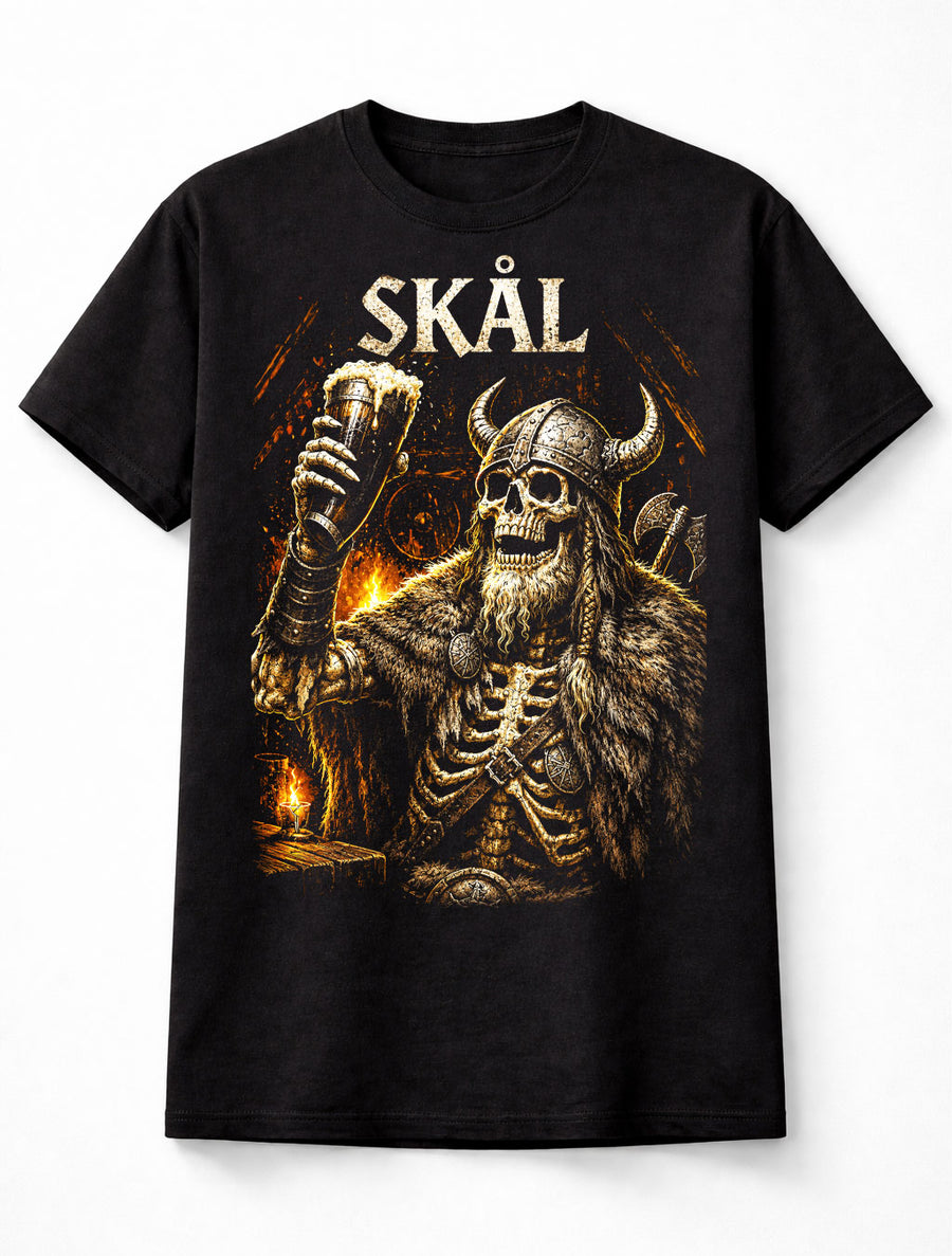 Skal Viking Skeleton Warrior Norse Drinking Graphic Unisex T-Shirt