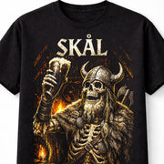 Skal Viking Skeleton Warrior Norse Drinking Graphic Unisex T-Shirt
