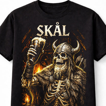Skal Viking Skeleton Warrior Norse Drinking Graphic Unisex T-Shirt
