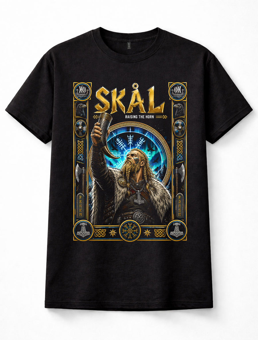Skål Viking Norse Warrior Drinking Horn Valhalla Nordic Pagan Blac Unisex T-Shirt