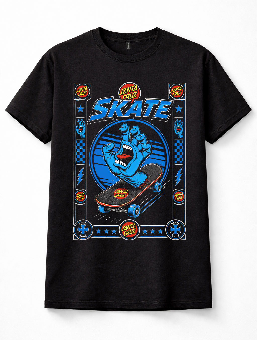 Santa Cruz Skate Screaming Hand Skateboard Skater Graphic Black Unisex T-Shirt