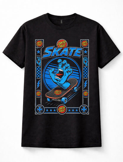 Santa Cruz Skate Screaming Hand Skateboard Skater Graphic Black Unisex T-Shirt