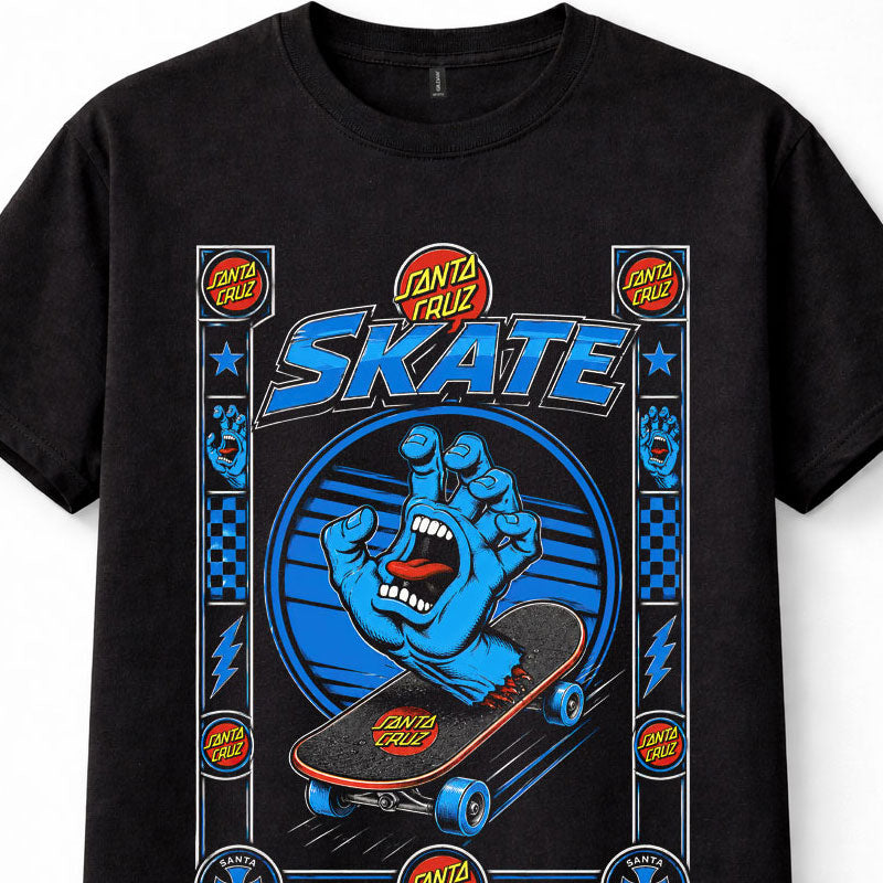 Santa Cruz Skate Screaming Hand Skateboard Skater Graphic Black Unisex T-Shirt