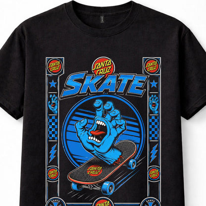 Santa Cruz Skate Screaming Hand Skateboard Skater Graphic Black Unisex T-Shirt
