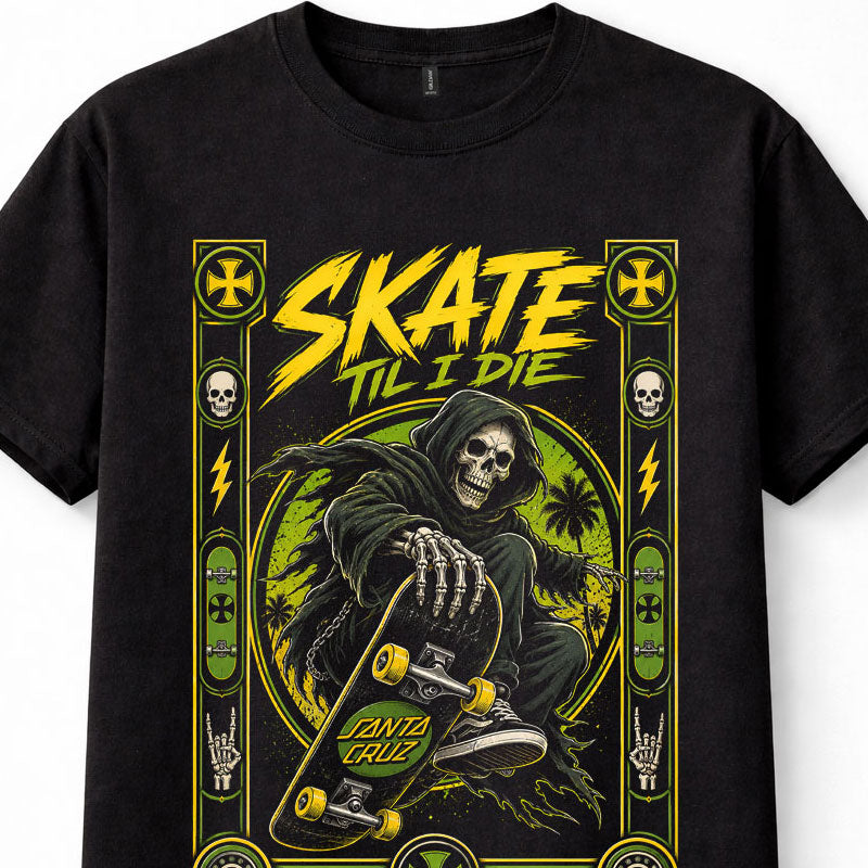 Santa Cruz Skateboards Skate Til I Die Grim Reaper Black Unisex T-Shirt