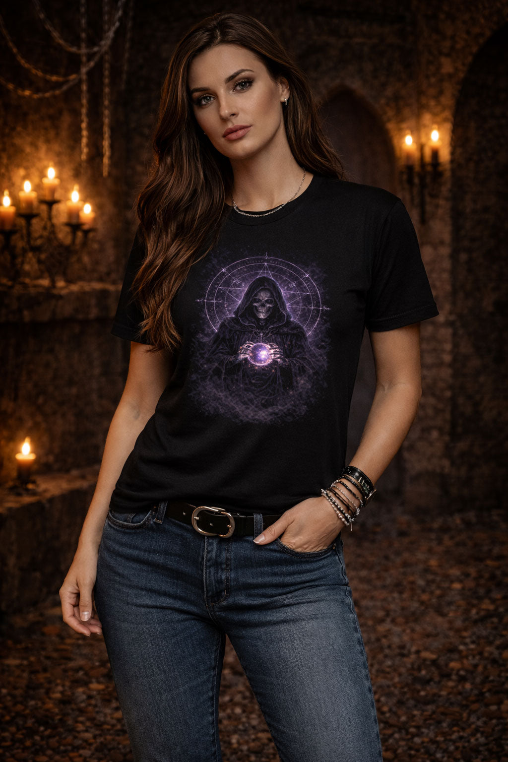 Skeleton T-Shirt Dark Fantasy Gothic Occult Magic Unisex Black Graphic Tee