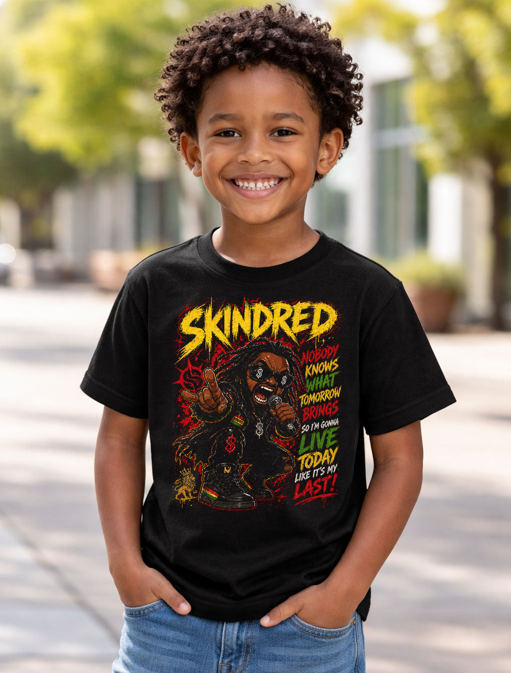 Skindred Graphic T-Shirt Reggae Metal Band Tee Red Yellow Green Rasta Rock Shirt Nobody Adults & Kids Unisex T-Shirt