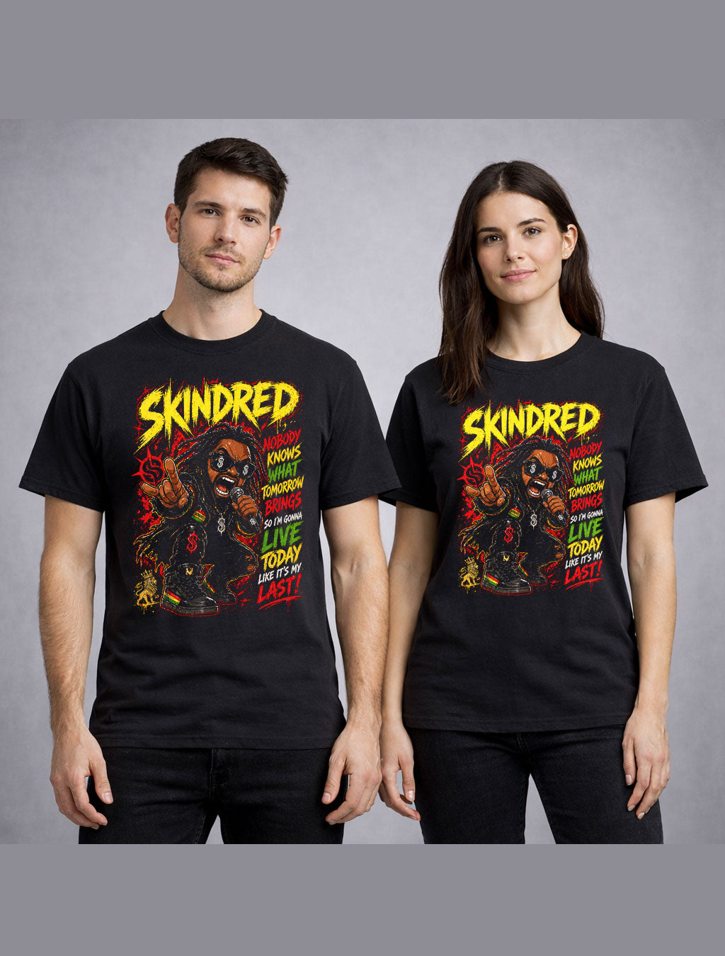 Skindred Graphic T-Shirt Reggae Metal Band Tee Red Yellow Green Rasta Rock Shirt Nobody Adults & Kids Unisex T-Shirt
