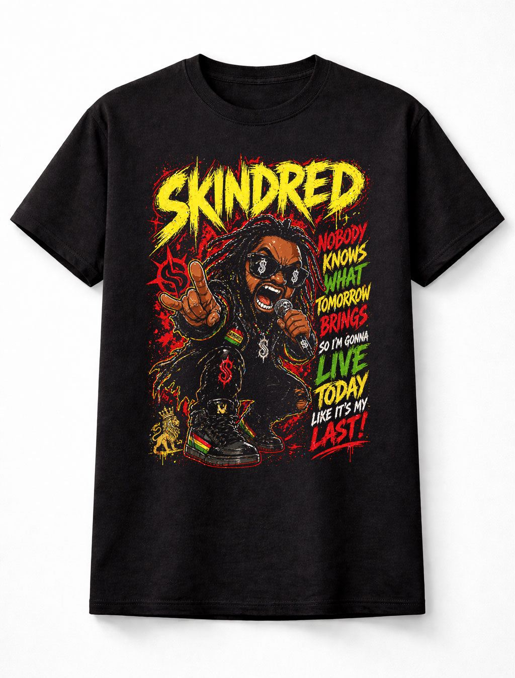 Skindred Graphic T-Shirt Reggae Metal Band Tee Red Yellow Green Rasta Rock Shirt Nobody Adults & Kids Unisex T-Shirt
