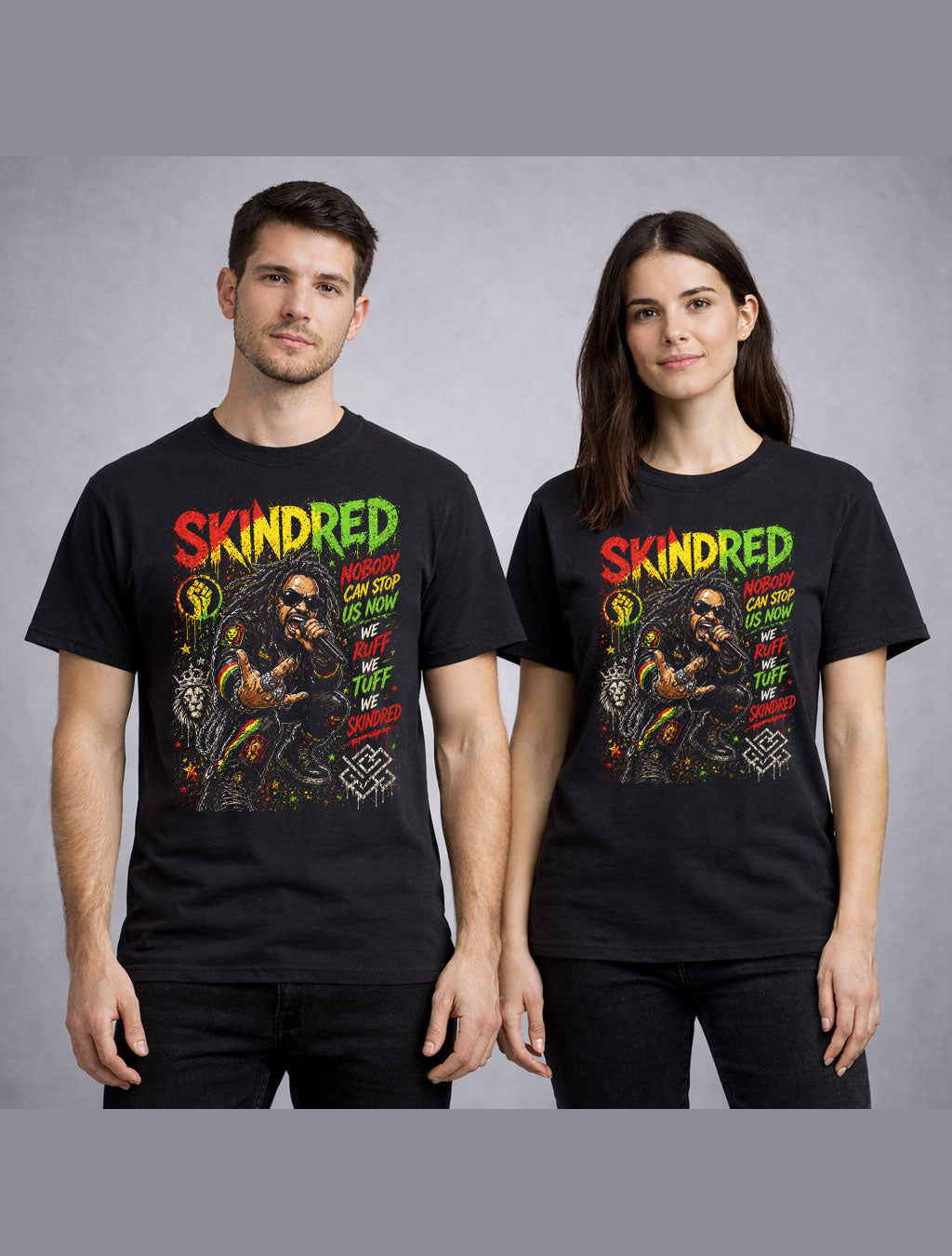 Skindred Graphic T-Shirt Reggae Metal Band Tee Red Yellow Green Rasta Rock Shirt Nobody Adults & Kids Unisex T-Shirt