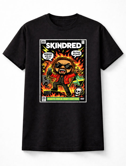 Skindred Roots Rock Riot Edition T-Shirt Reggae Metal Unisex Black Graphic Tee