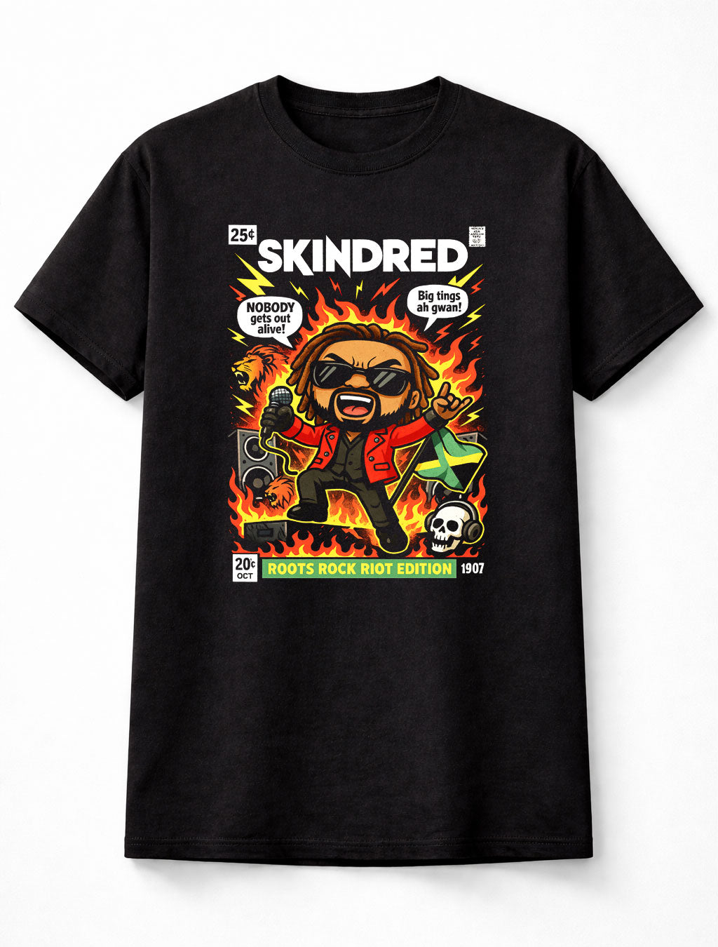 Skindred Roots Rock Riot Borderless Edition T-Shirt Reggae Metal Unisex Black Graphic Tee