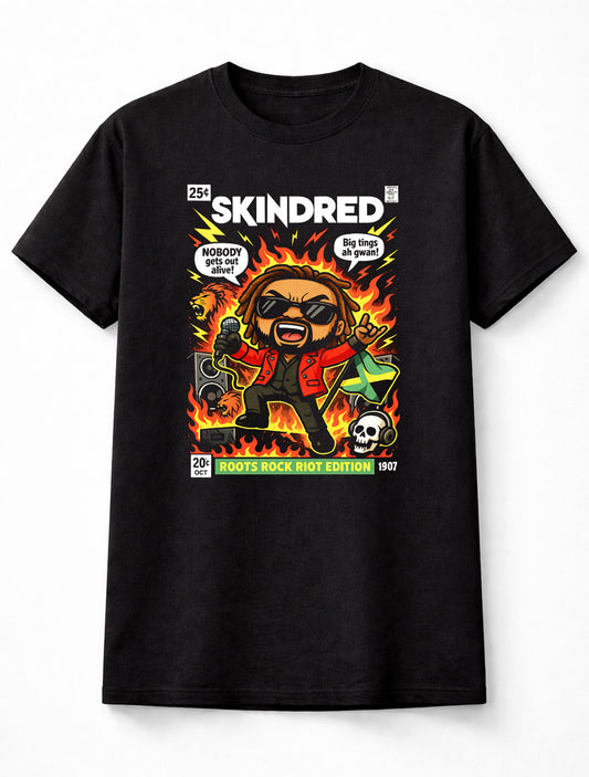 Skindred Roots Rock Riot Borderless Edition T-Shirt Reggae Metal Unisex Black Graphic Tee