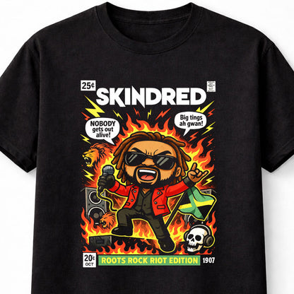 Skindred Roots Rock Riot Borderless Edition T-Shirt Reggae Metal Unisex Black Graphic Tee