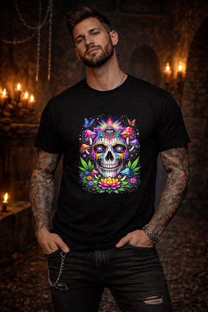Psychedelic Skull Mushroom Art Trippy Gothic Unisex Graphic T-Shirt