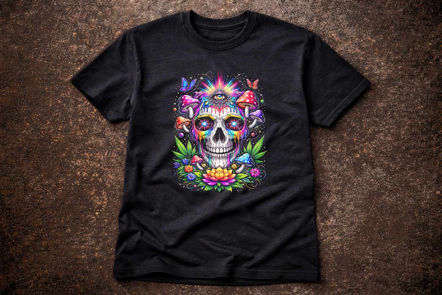 Psychedelic Skull Mushroom Art Trippy Gothic Unisex Graphic T-Shirt