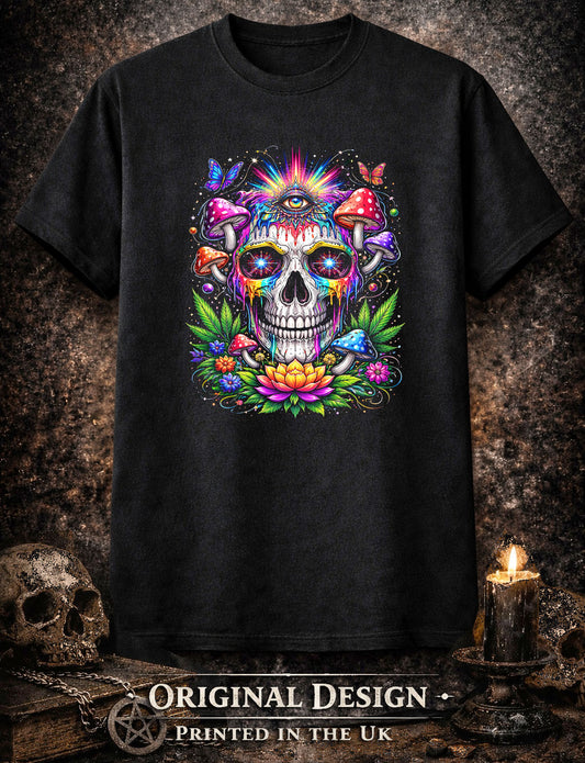 Psychedelic Skull Mushroom Art Trippy Gothic Unisex Graphic T-Shirt