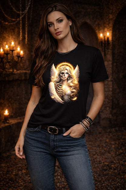 Archangel Halo Skull Skeleton Unisex Graphic T-Shirt Angelic Wings Dark Art Tee
