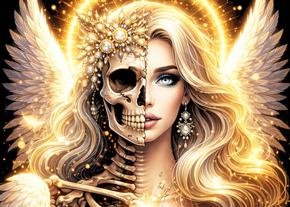 Archangel Halo Skull Skeleton Unisex Graphic T-Shirt Angelic Wings Dark Art Tee