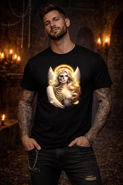 Archangel Halo Skull Skeleton Unisex Graphic T-Shirt Angelic Wings Dark Art Tee
