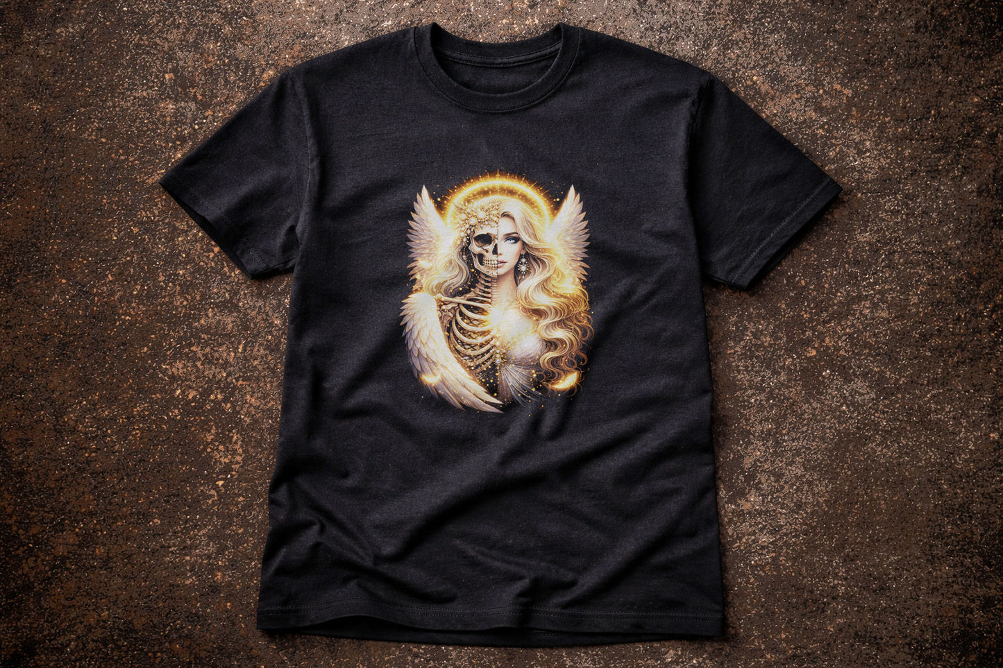 Archangel Halo Skull Skeleton Unisex Graphic T-Shirt Angelic Wings Dark Art Tee