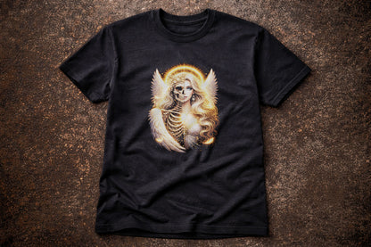 Archangel Halo Skull Skeleton Unisex Graphic T-Shirt Angelic Wings Dark Art Tee