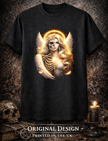 Archangel Halo Skull Skeleton Unisex Graphic T-Shirt Angelic Wings Dark Art Tee