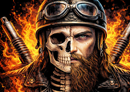 Flaming Skeleton Biker Skull Unisex Graphic T-Shirt Gothic Motorcycle Horror Tee