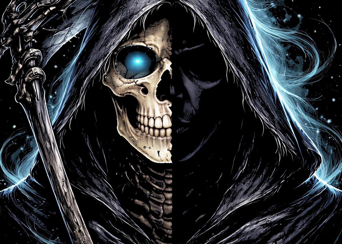 Grim Reaper Scythe Skeleton Skull Unisex Graphic T-Shirt Dark Death Art Tee