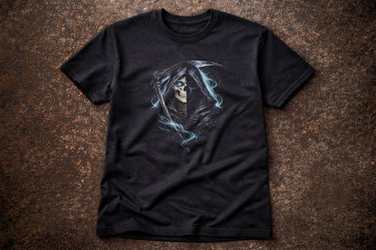 Grim Reaper Scythe Skeleton Skull Unisex Graphic T-Shirt Dark Death Art Tee