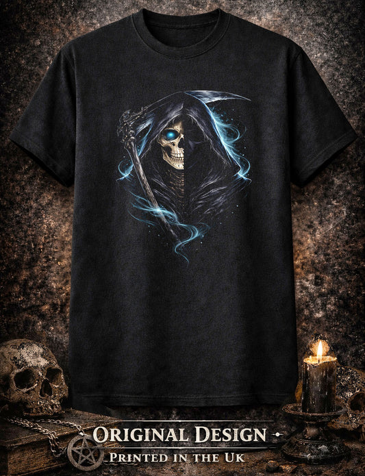 Grim Reaper Scythe Skeleton Skull Unisex Graphic T-Shirt Dark Death Art Tee