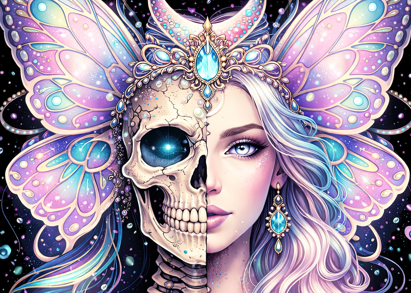 Butterfly Beautiful Skeleton Wings Graphic T-Shirt Skull Portrait Unisex Tee