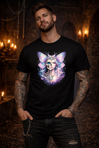 Butterfly Beautiful Skeleton Wings Graphic T-Shirt Skull Portrait Unisex Tee