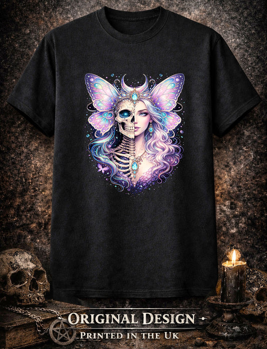 Butterfly Beautiful Skeleton Wings Graphic T-Shirt Skull Portrait Unisex Tee