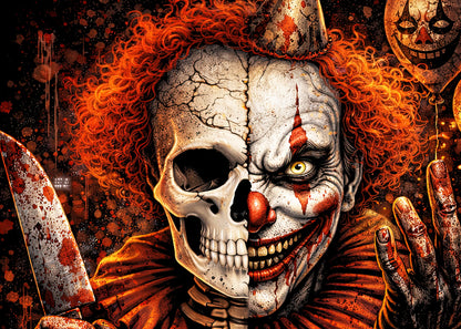 Evil Clown Skeleton Skull Unisex Graphic T-Shirt Dark Circus Knife Horror Tee