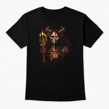 The Devil Flaming Pitchfork Skull Unisex Graphic T-Shirt Fire Pentagram Dark Tee