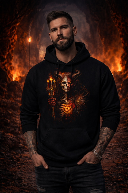 The Devil Flaming Pitchfork Skull Unisex Graphic T-Shirt Fire Pentagram Dark Tee