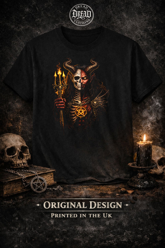 The Devil Flaming Pitchfork Skull Unisex Graphic T-Shirt Fire Pentagram Dark Tee