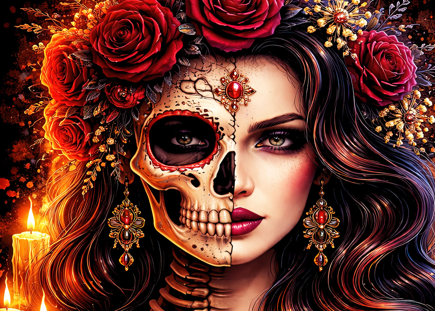 Day of the Dead Skeleton Woman Unisex Graphic T-Shirt Dia de los Muertos Tee