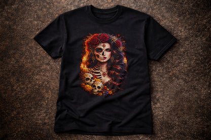 Day of the Dead Skeleton Woman Unisex Graphic T-Shirt Dia de los Muertos Tee