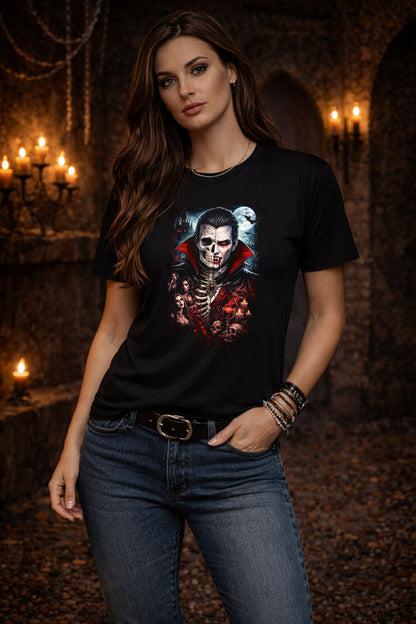 Dracula Vampire Skeleton Skull Lord Unisex Graphic T-Shirt Dark Gothic Horror