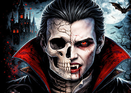 Dracula Vampire Skeleton Skull Lord Unisex Graphic T-Shirt Dark Gothic Horror