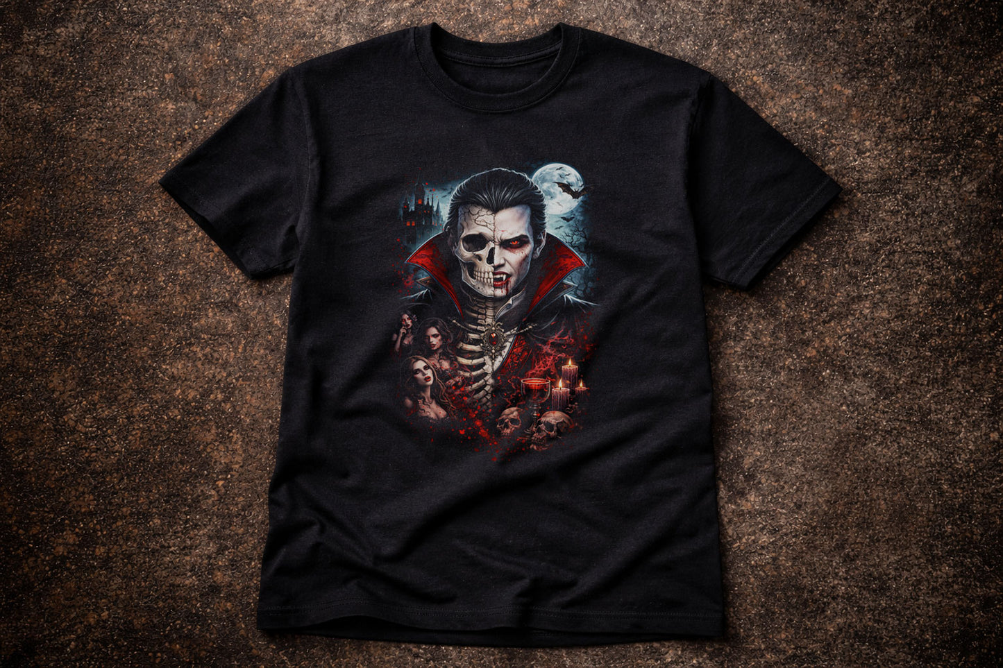 Dracula Vampire Skeleton Skull Lord Unisex Graphic T-Shirt Dark Gothic Horror
