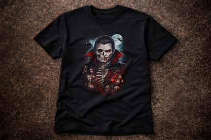 Dracula Vampire Skeleton Skull Lord Unisex Graphic T-Shirt Dark Gothic Horror
