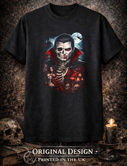 Dracula Vampire Skeleton Skull Lord Unisex Graphic T-Shirt Dark Gothic Horror