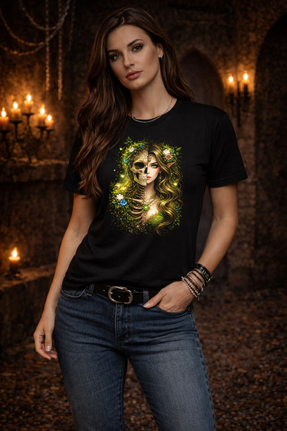 Elven Efl Beauty Skeleton Skull Unisex Graphic T-Shirt Dark Nature Art Tee