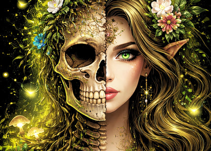 Elven Efl Beauty Skeleton Skull Unisex Graphic T-Shirt Dark Nature Art Tee